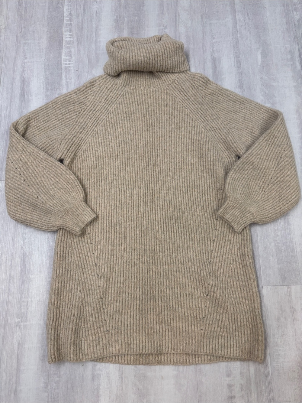 12th Tribe Taupe Ribbed Turtleneck Sweater Dress Knee Length Size Medium/Large
